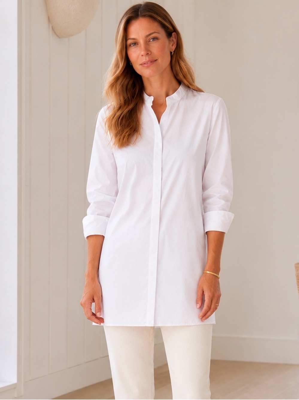 Tory Burch White Cotton Poplin Button Down Shirt Longline Blouse 2